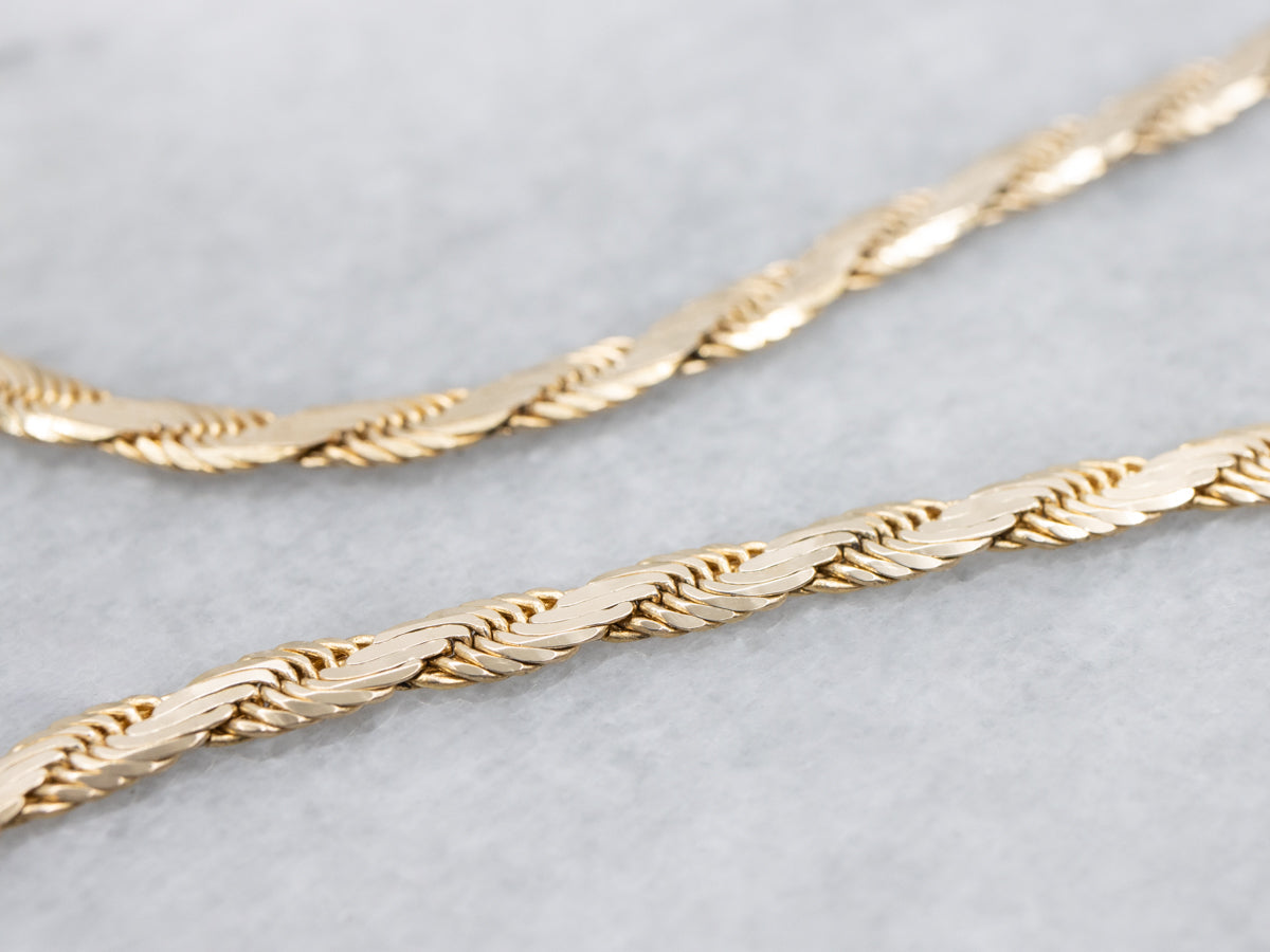 Long Flat Yellow Gold Rope Chain