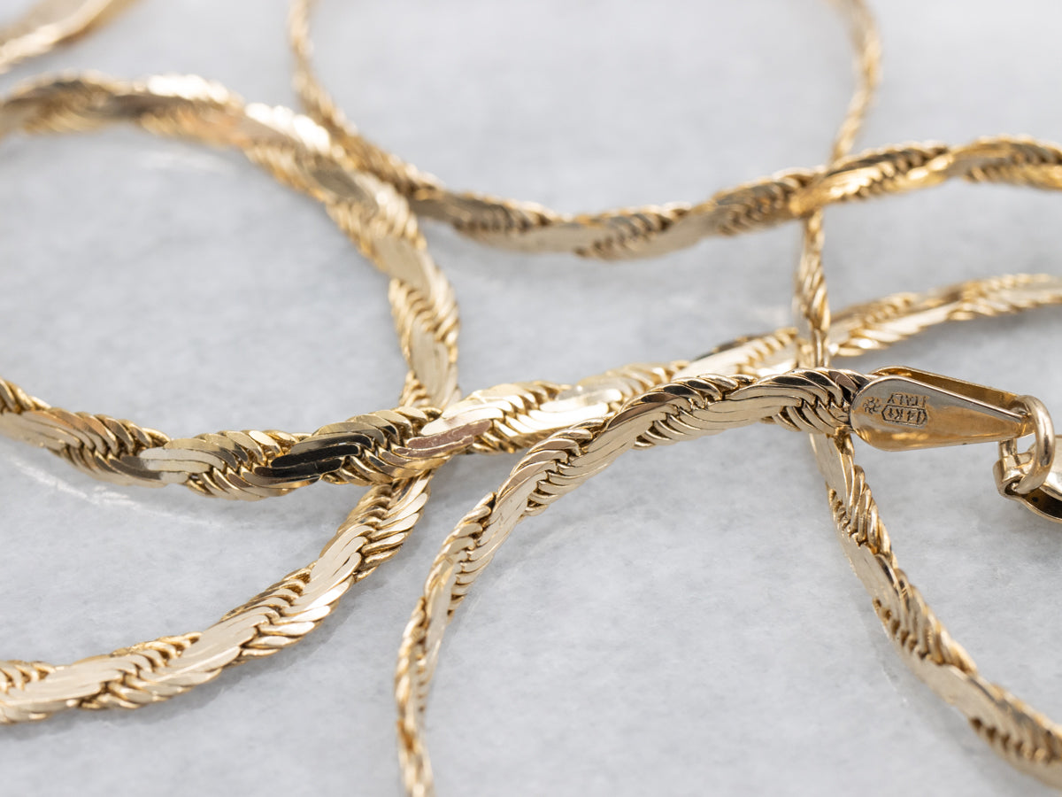 Long Flat Yellow Gold Rope Chain