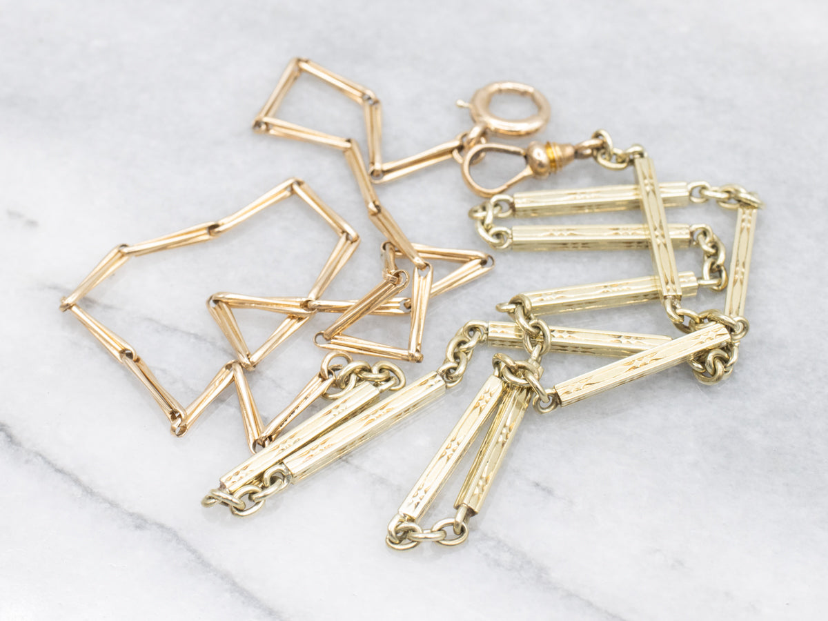 Long Two Tone Bar Link Watch Chain