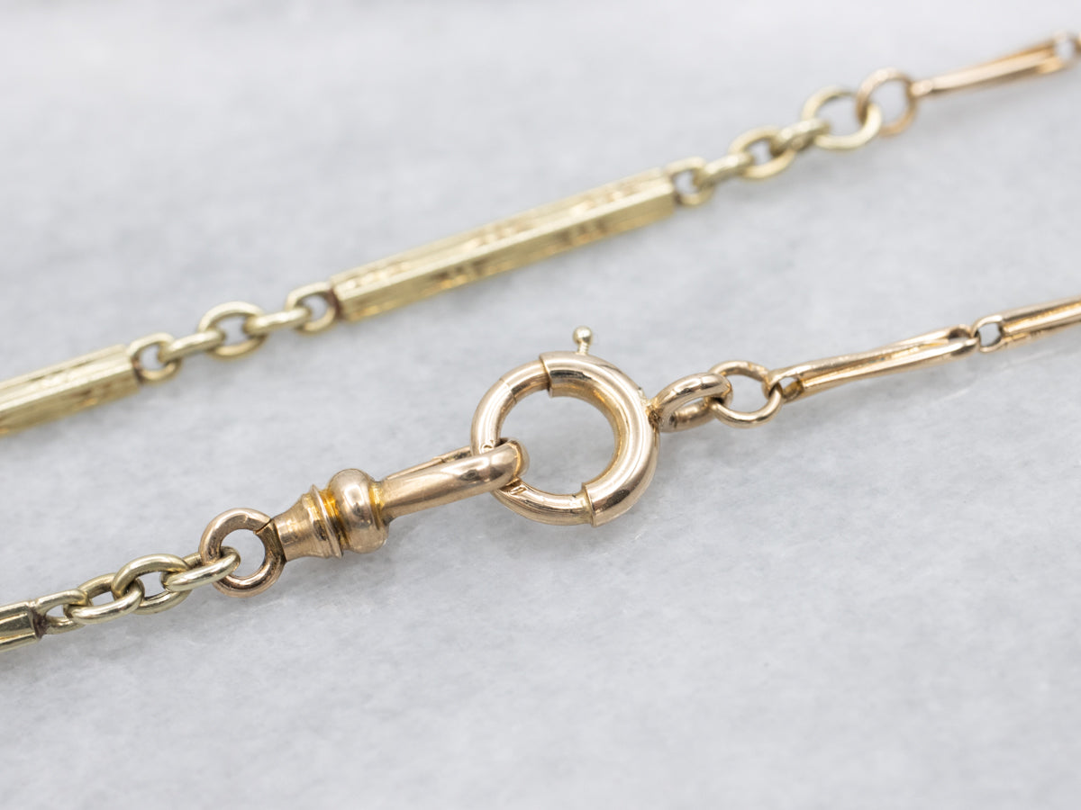 Long Two Tone Bar Link Watch Chain