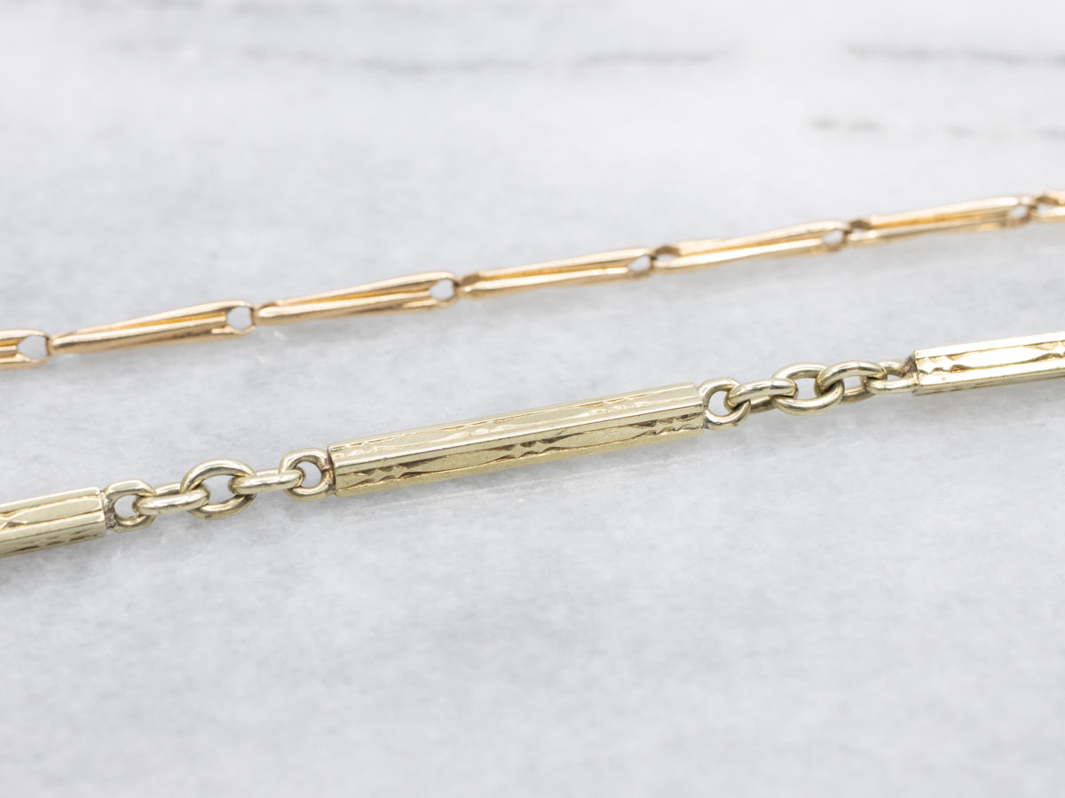 Long Two Tone Bar Link Watch Chain