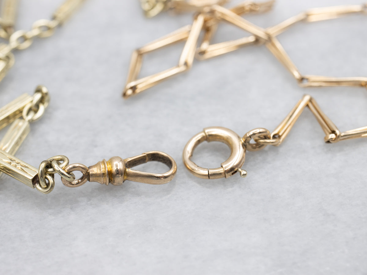 Long Two Tone Bar Link Watch Chain