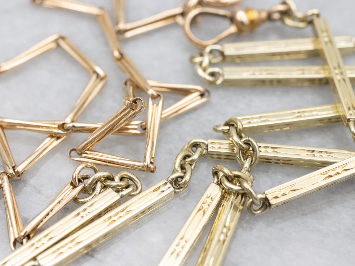 Long Two Tone Bar Link Watch Chain