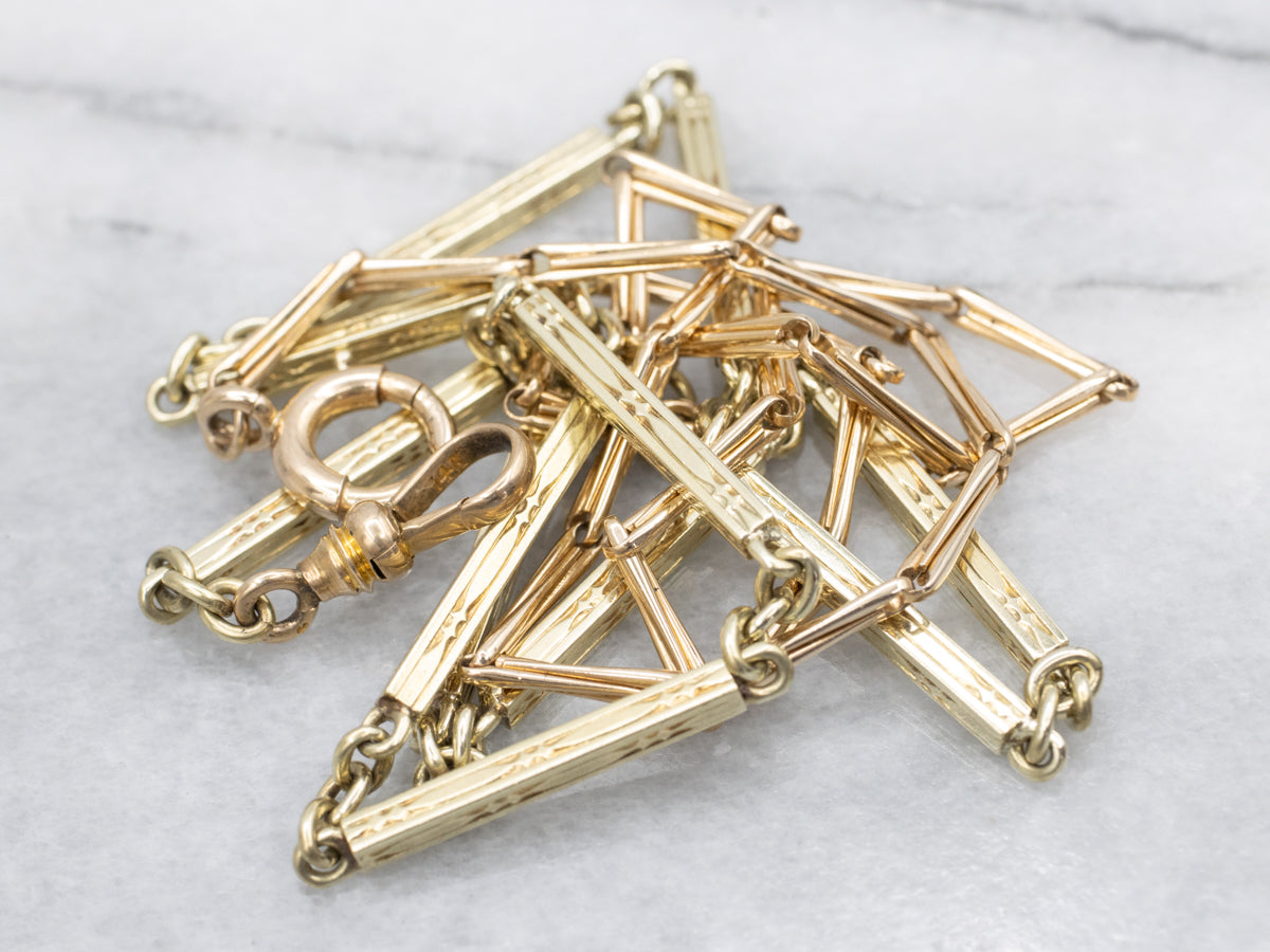 Long Two Tone Bar Link Watch Chain