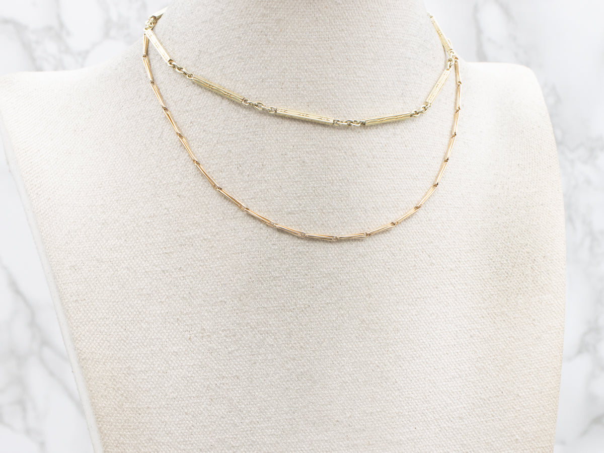 Long Two Tone Bar Link Watch Chain