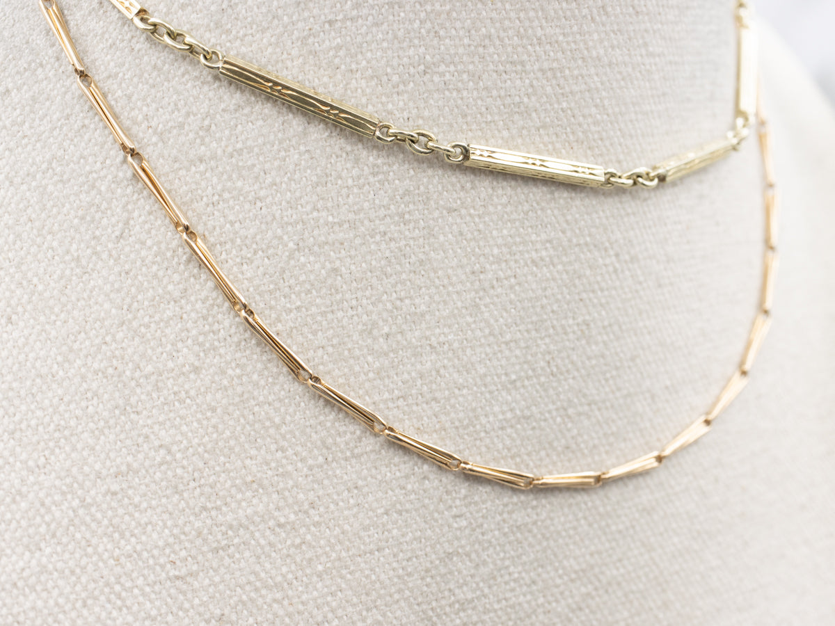 Long Two Tone Bar Link Watch Chain