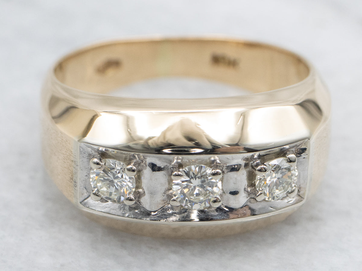 Men's Textured Gold Retro Era Diamond Ring