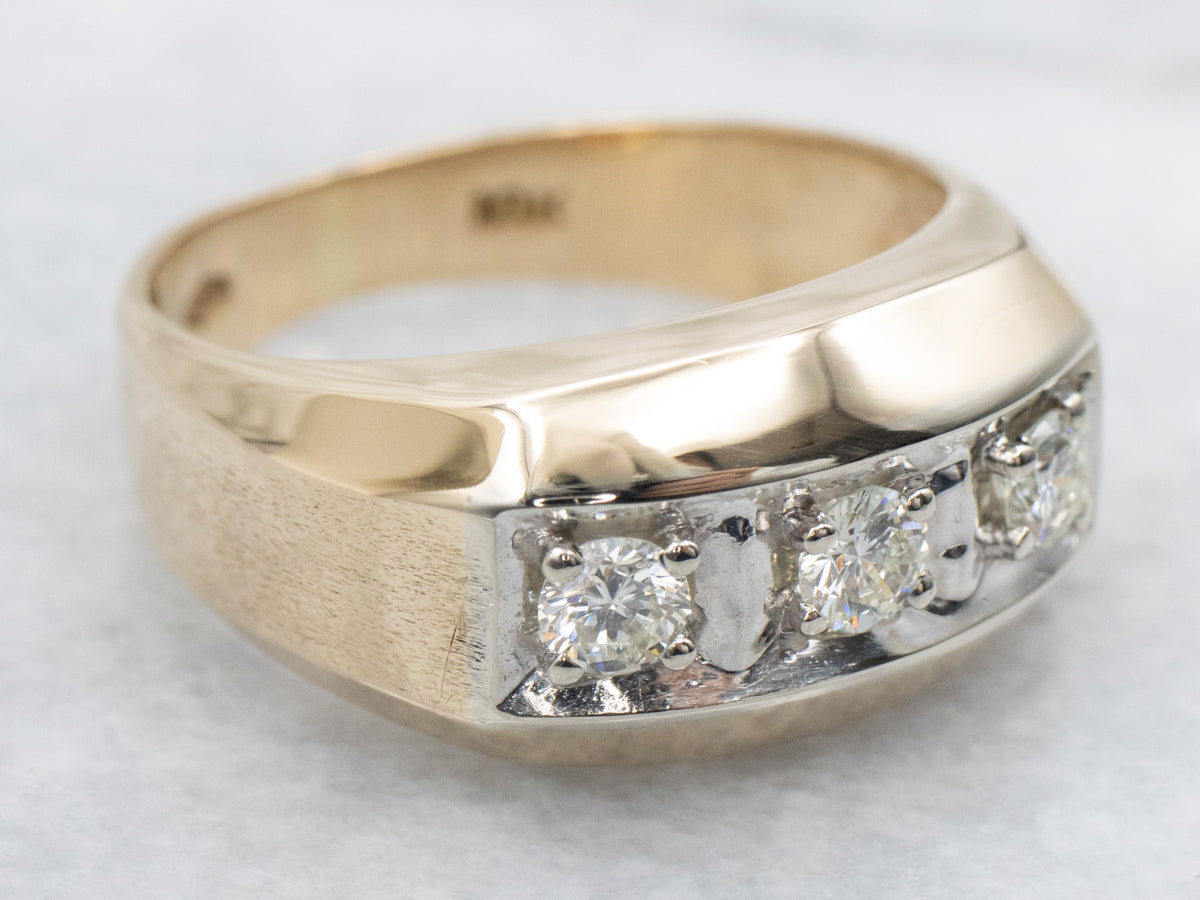 Men's Textured Gold Retro Era Diamond Ring