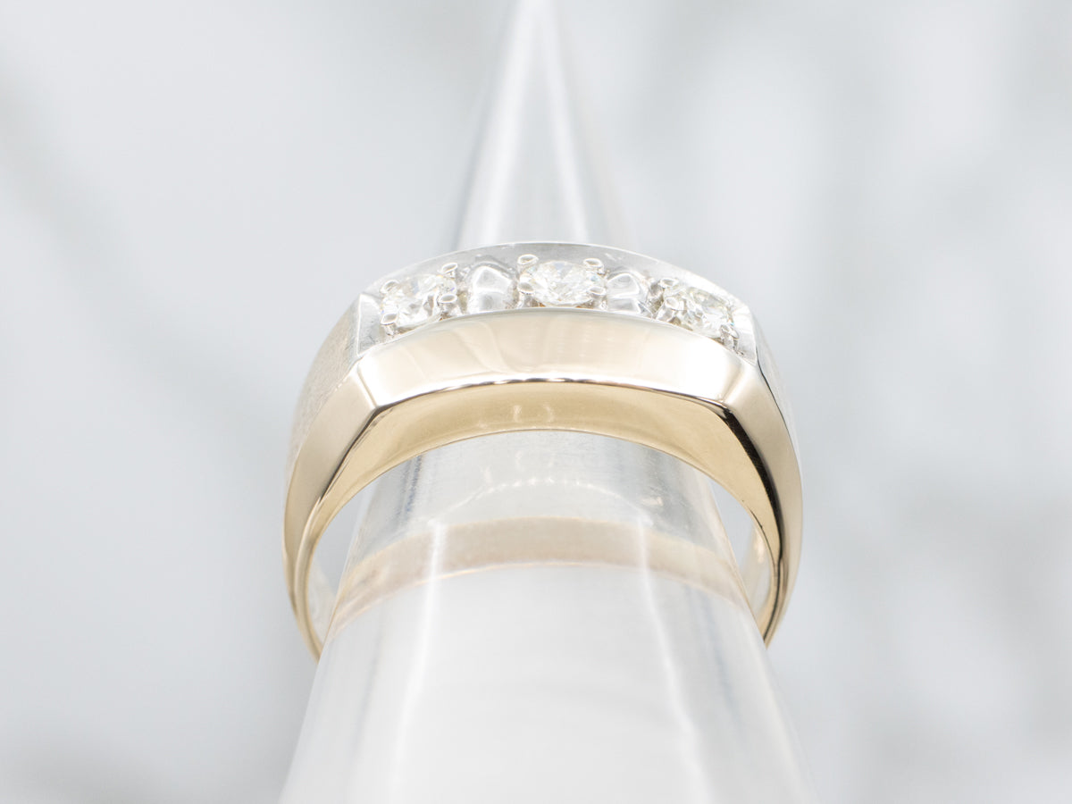 Men's Textured Gold Retro Era Diamond Ring