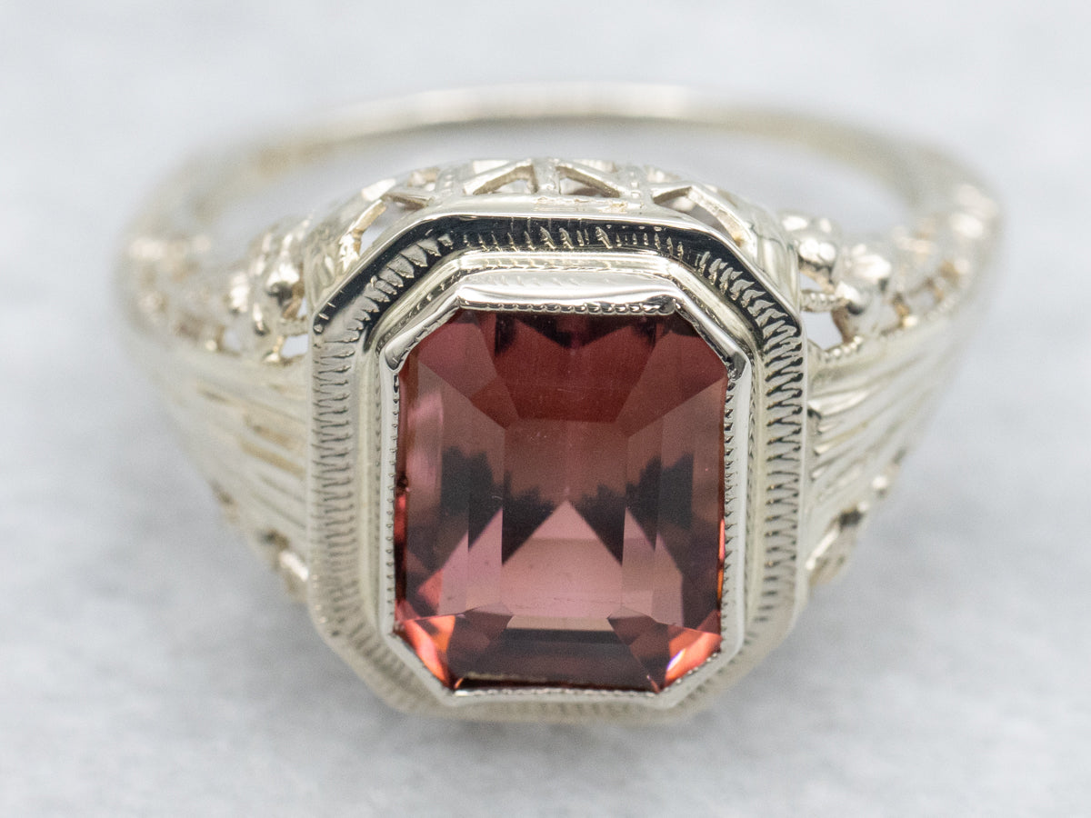 Floral Filigree Antique Pink Tourmaline Ring