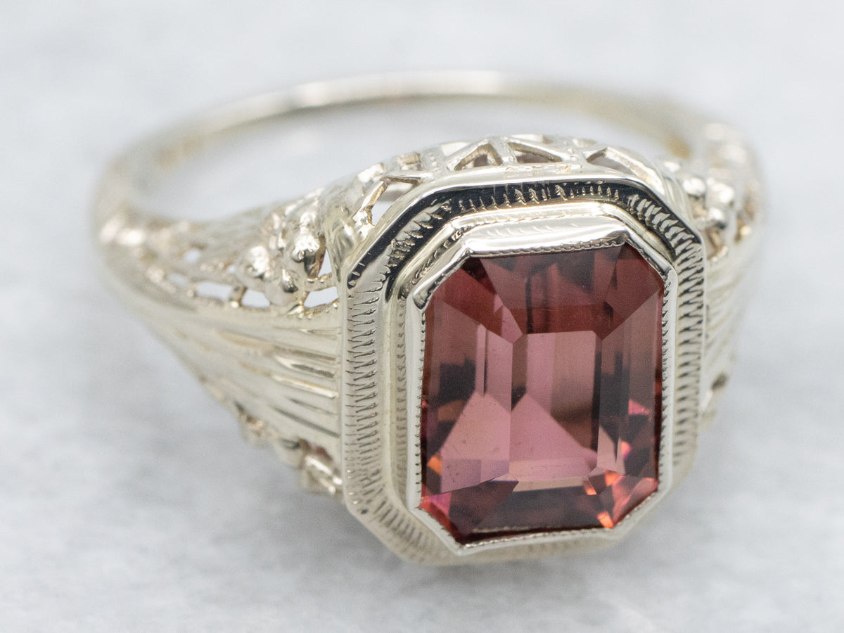 Floral Filigree Antique Pink Tourmaline Ring