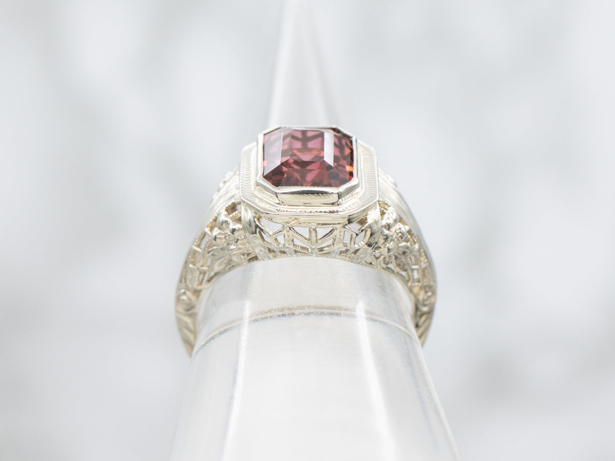 Floral Filigree Antique Pink Tourmaline Ring