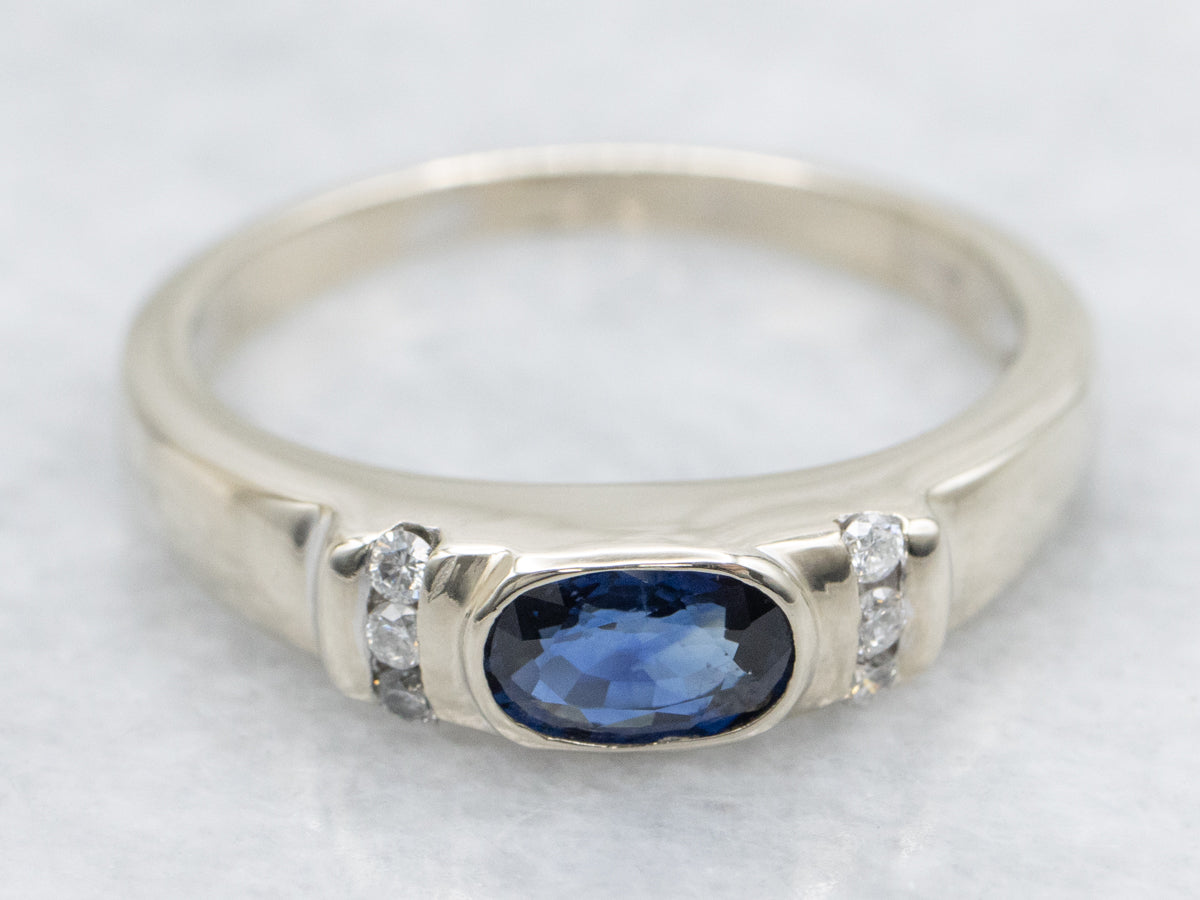 Bezel-Set Sapphire and Diamond Engagement Ring