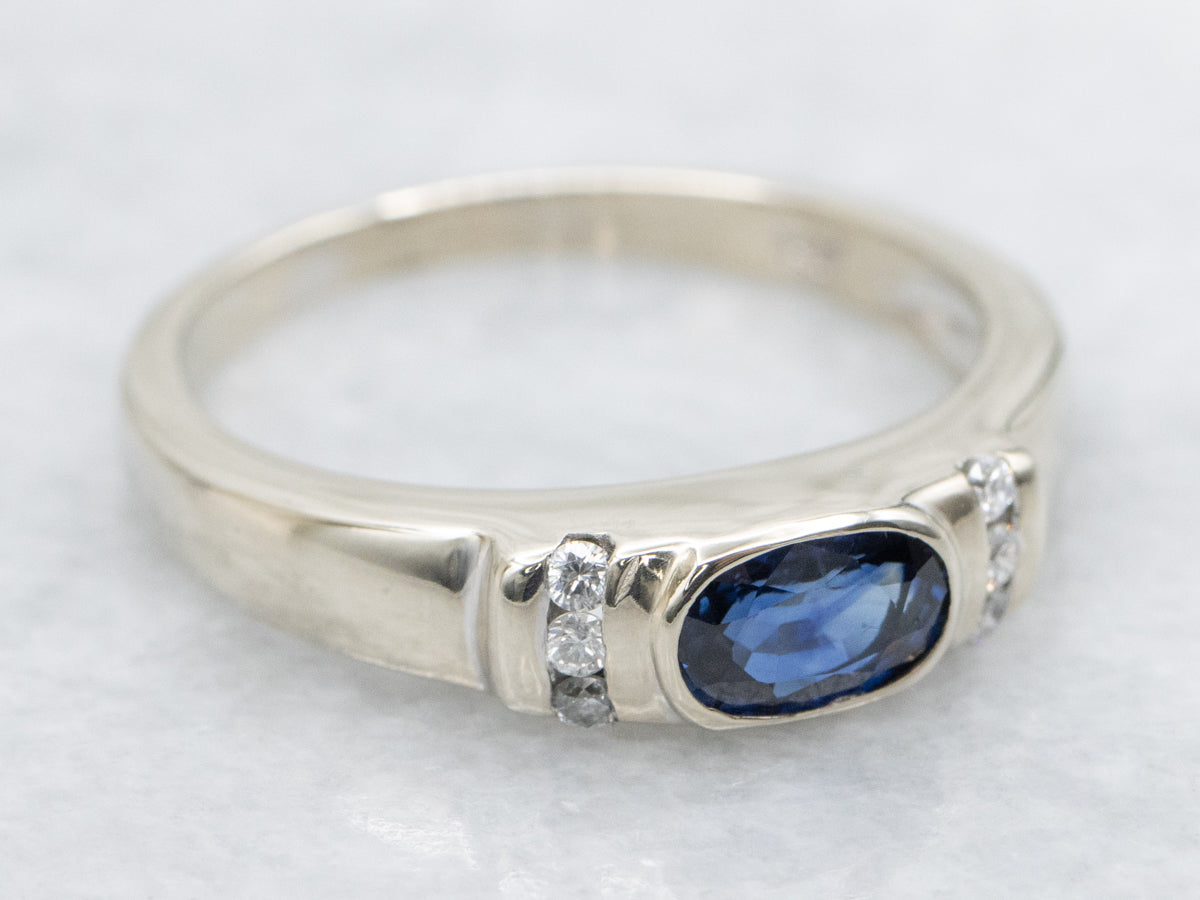 Bezel-Set Sapphire and Diamond Engagement Ring
