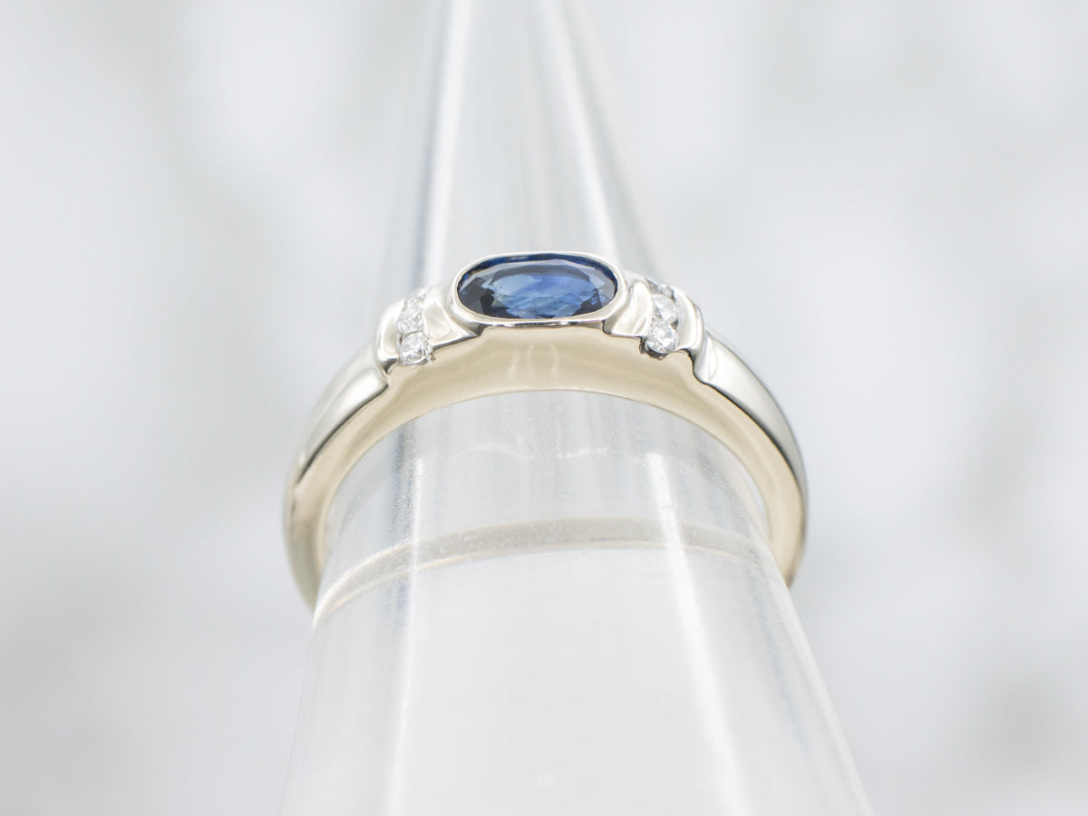 Bezel-Set Sapphire and Diamond Engagement Ring