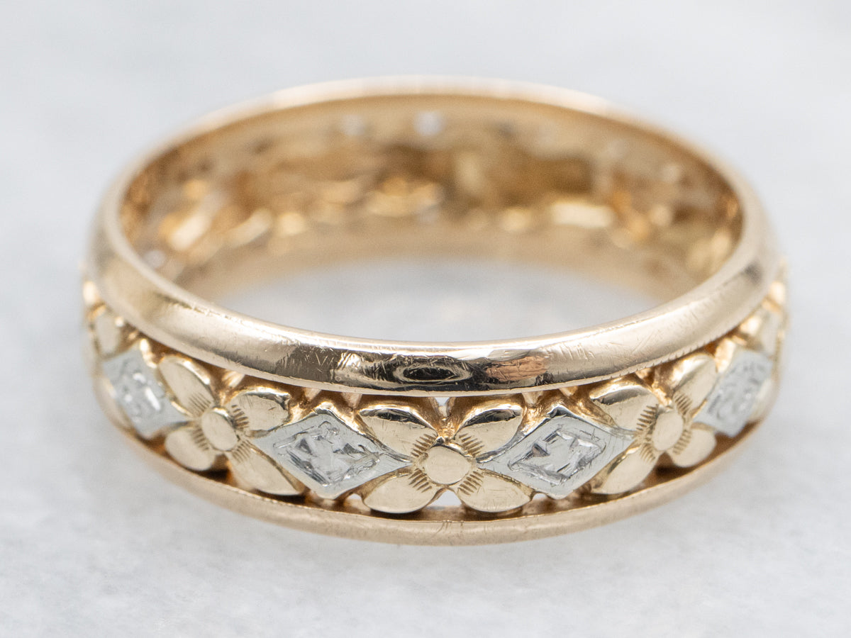 Vintage Two-Tone Gold Floral Patterned Band