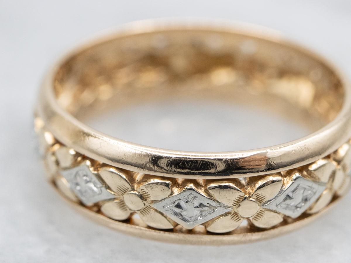 Vintage Two-Tone Gold Floral Patterned Band