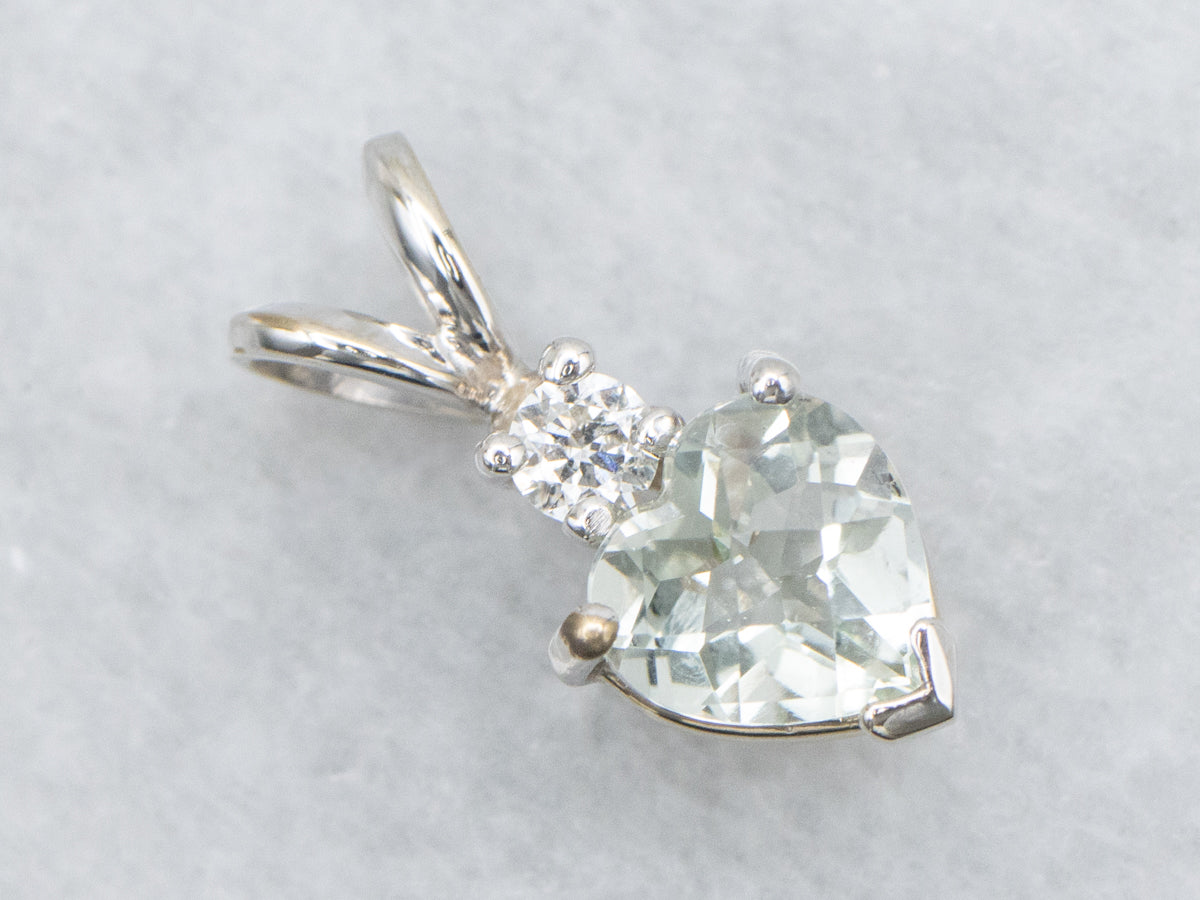 Heart-Cut Prasiolite and Diamond Pendant
