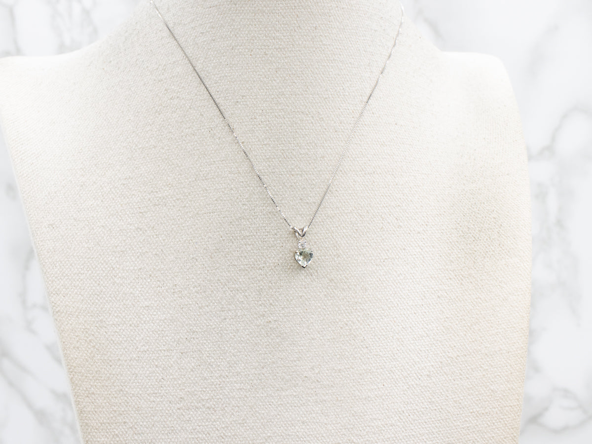 Heart-Cut Prasiolite and Diamond Pendant