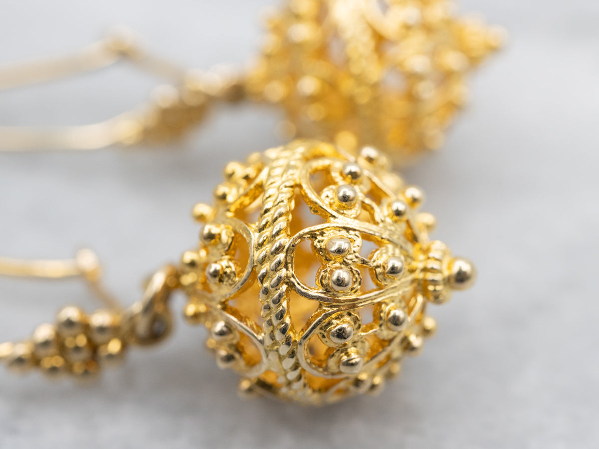 Ornate Gold Filigree and Bead Drop Earrings