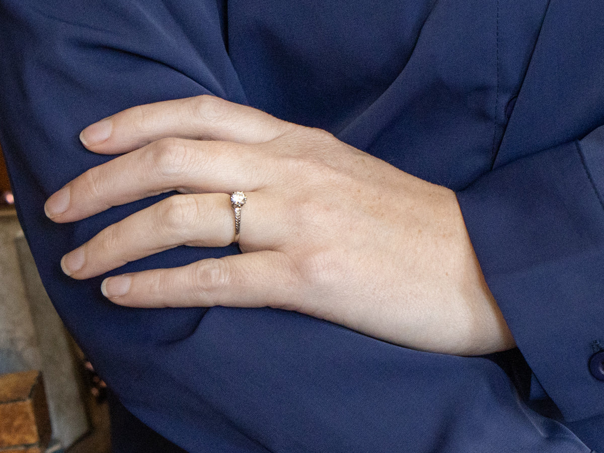 Round Brilliant Diamond Set in Antique Etched Engagement Setting