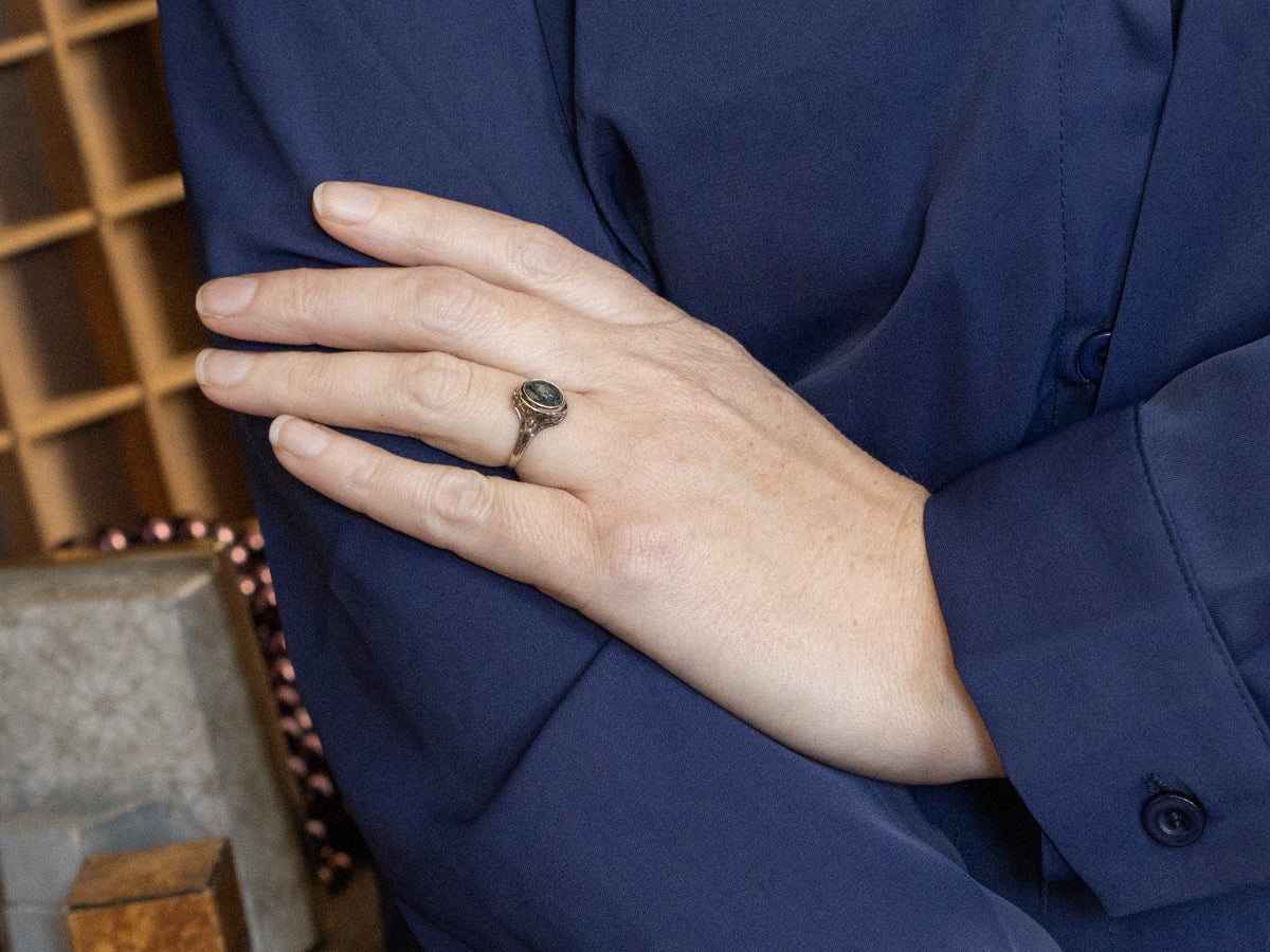 Art Deco Moss Agate Cabochon Ring