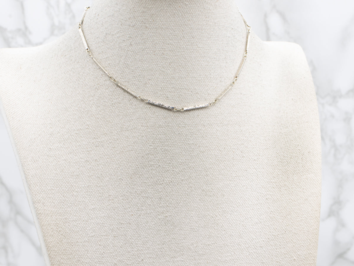 1940s Etched White Gold Bar-Link Pocket Watch Chain