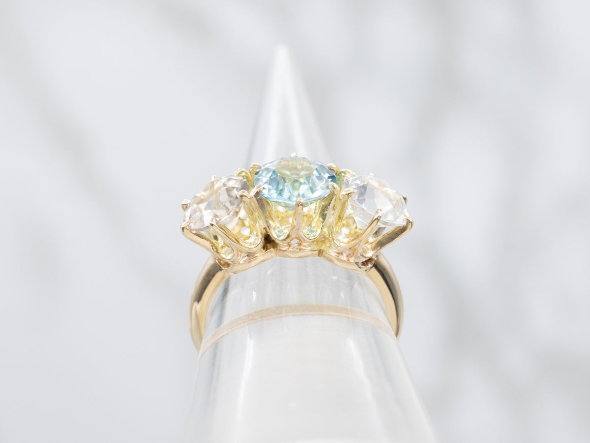 Twinkling Blue and White Zircon Three Stone Ring