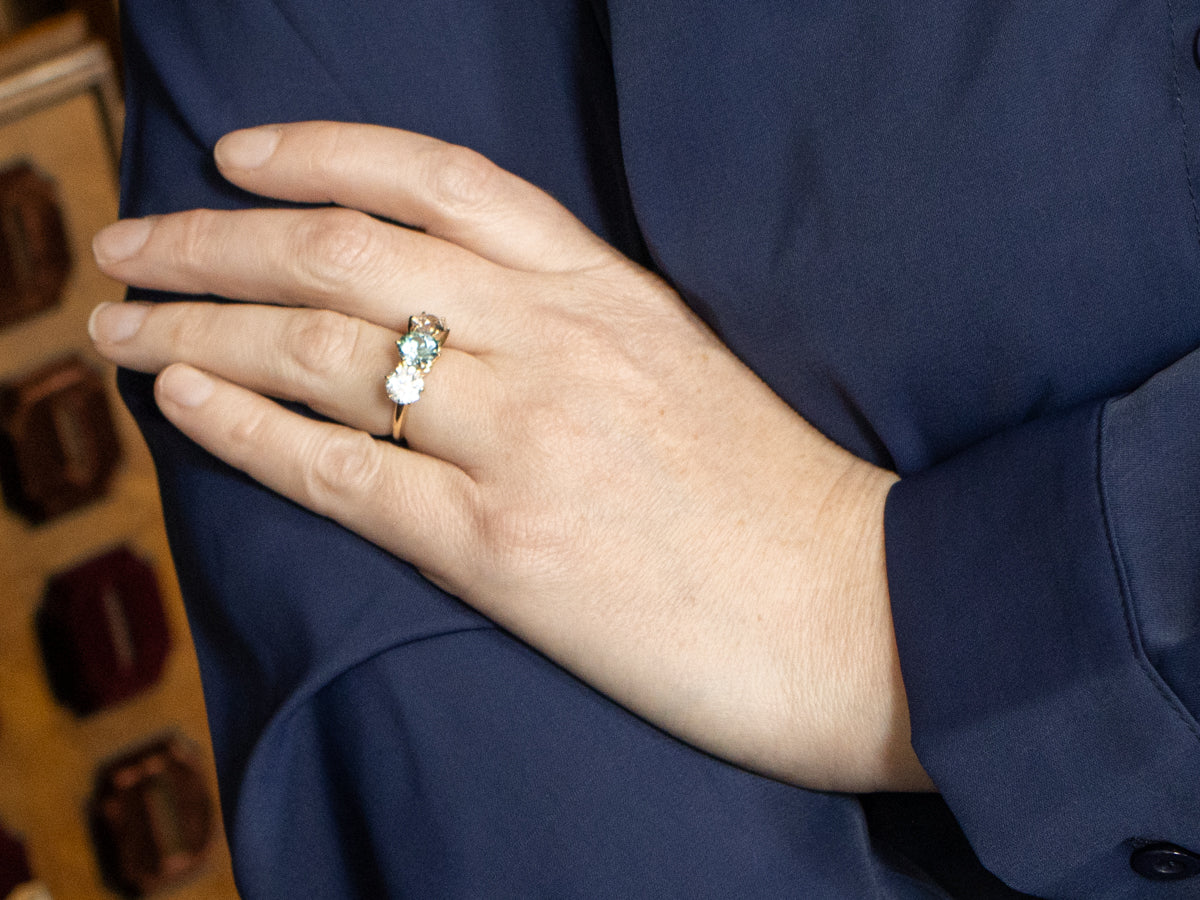 Twinkling Blue and White Zircon Three Stone Ring