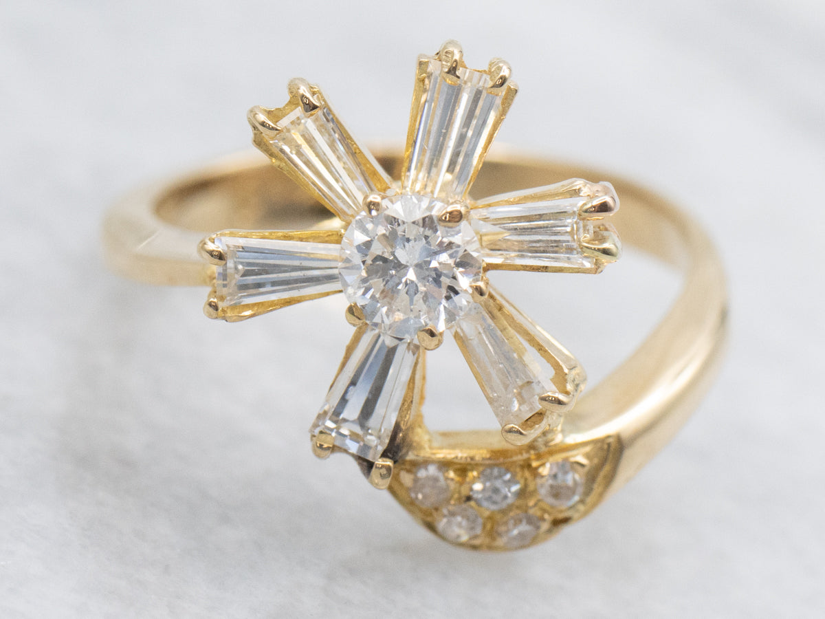 Floral Mixed-Cut Diamond Bypass Ring