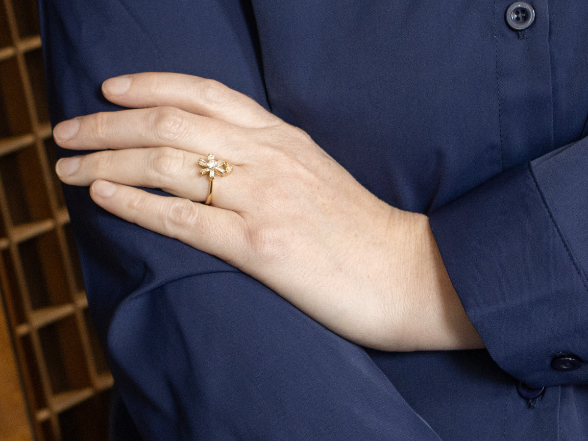 Floral Mixed-Cut Diamond Bypass Ring