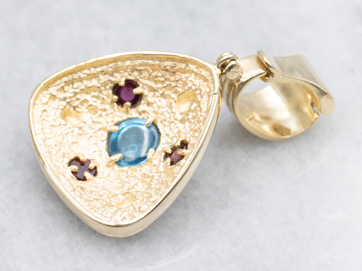 Modern Blue Topaz and Rhodolite Garnet Cabochon Pendant