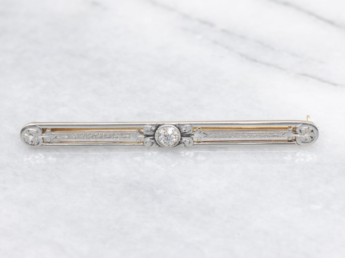 Edwardian Old Mine Cut Diamond Bar Pin