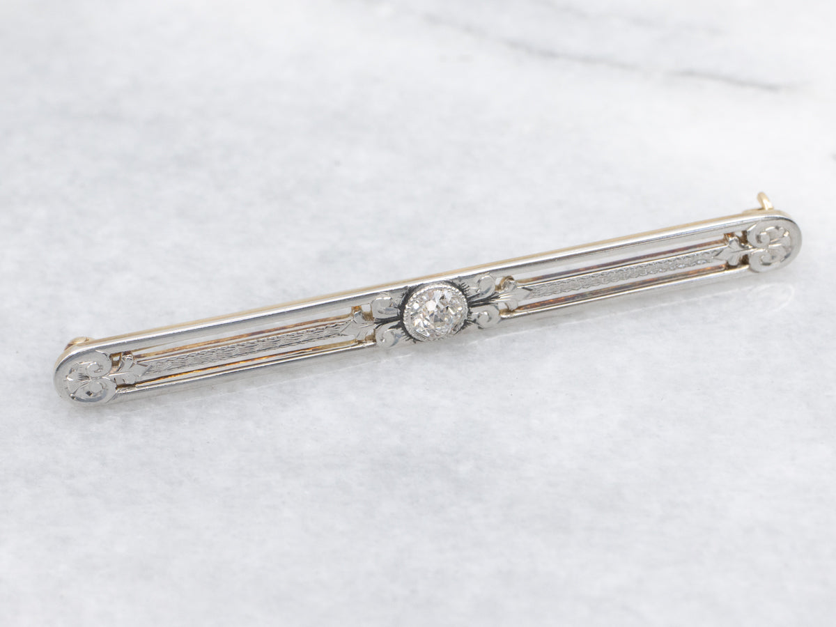 Edwardian Old Mine Cut Diamond Bar Pin