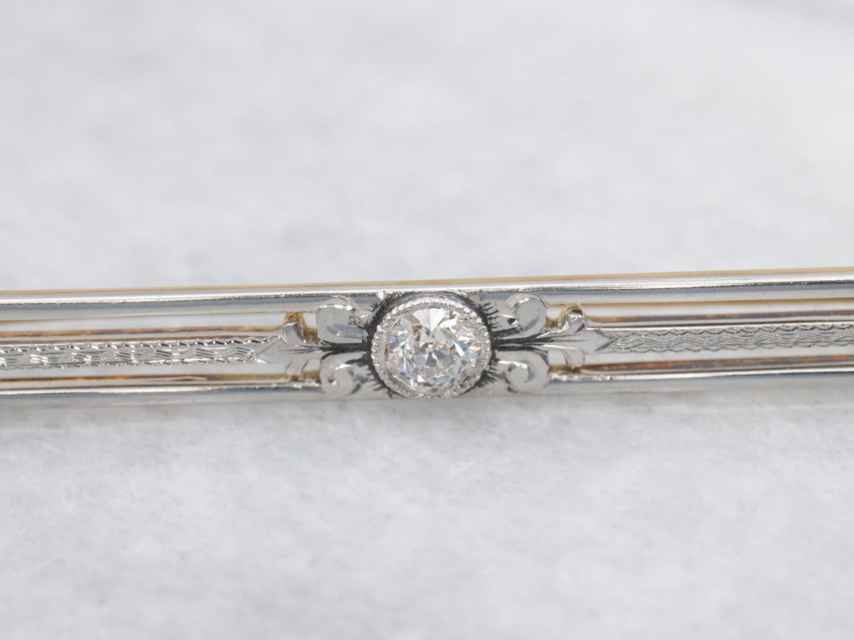 Edwardian Old Mine Cut Diamond Bar Pin