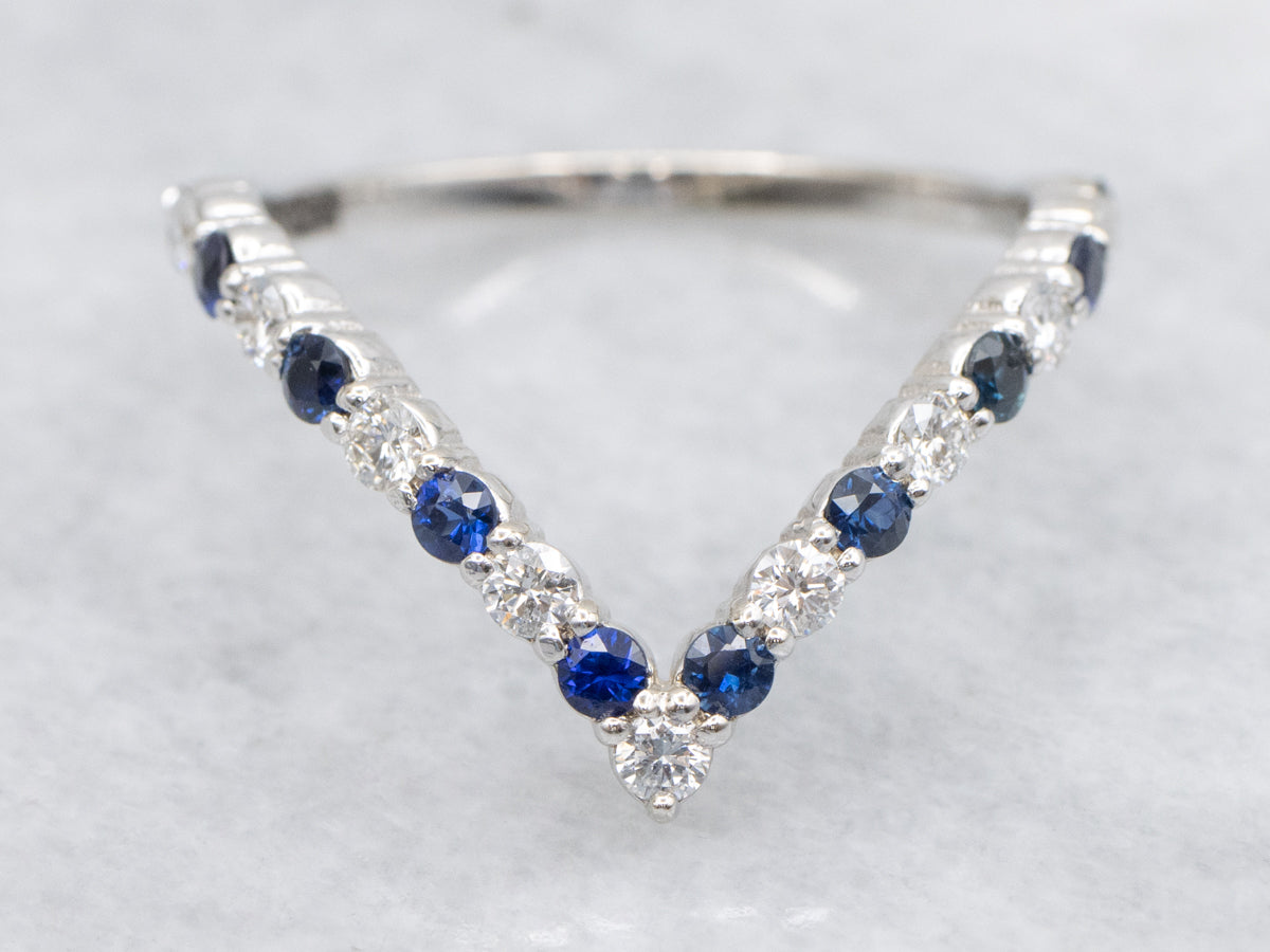 Diamond and Sapphire Pointed V-Shaped Band