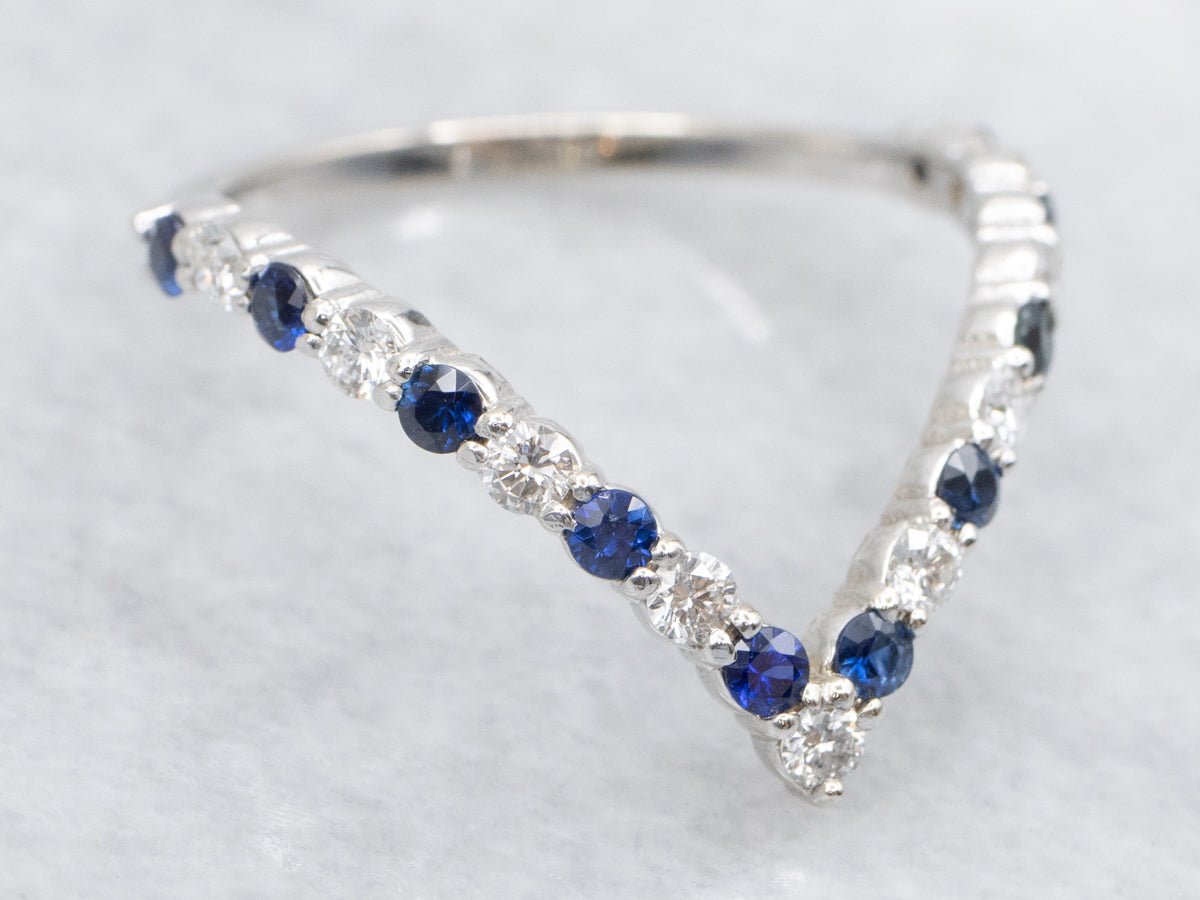 Diamond and Sapphire Pointed V-Shaped Band