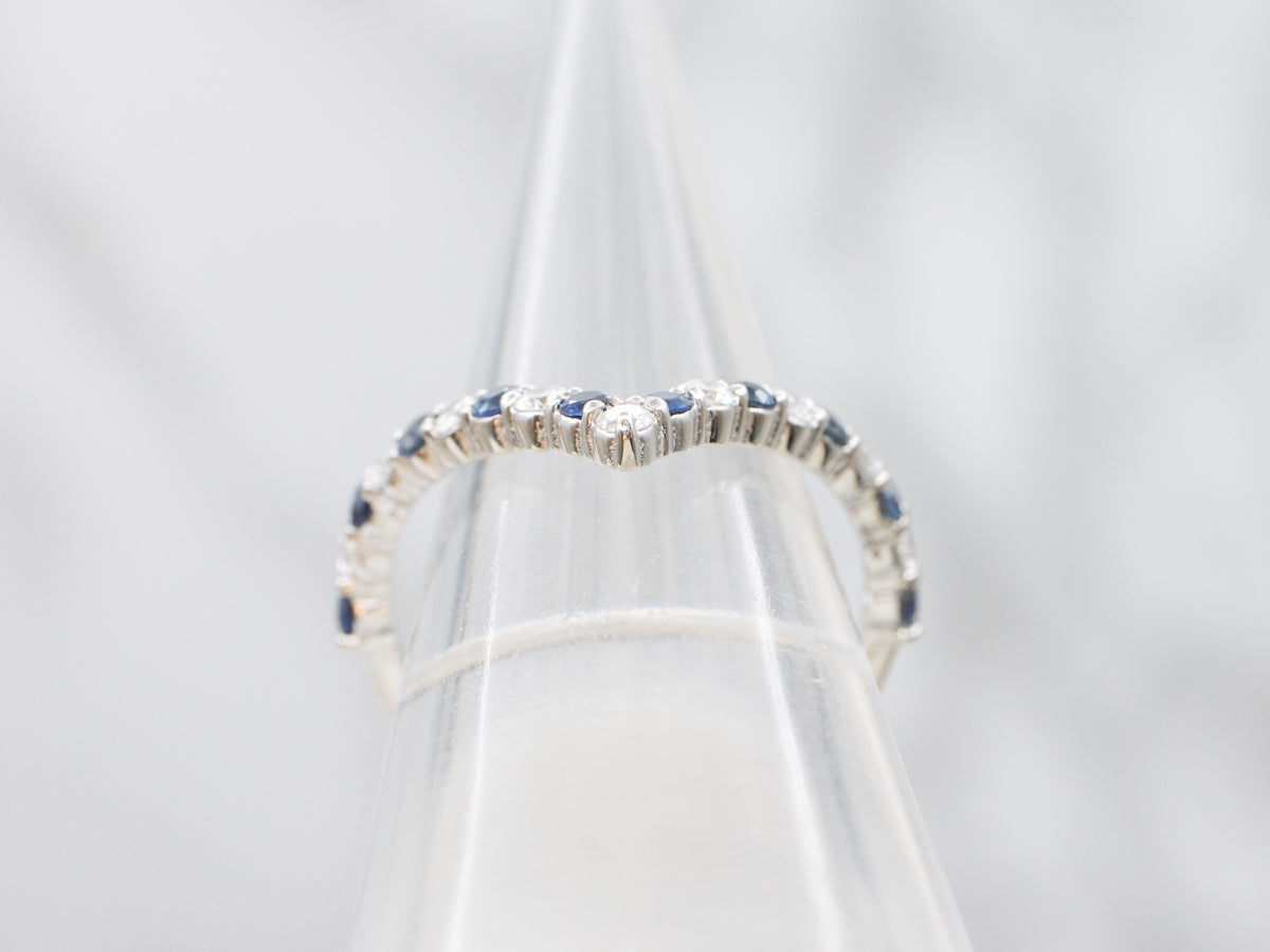 Diamond and Sapphire Pointed V-Shaped Band