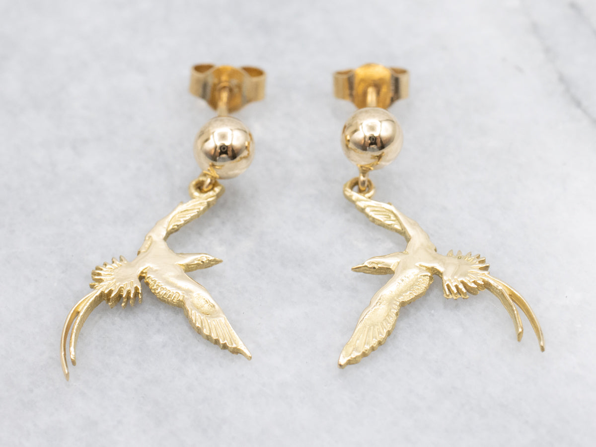 Golden Bird of Paradise Drop Earrings