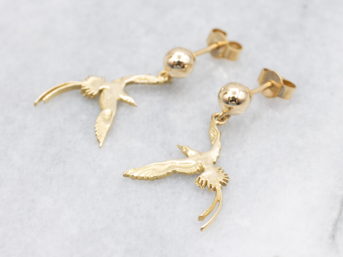 Golden Bird of Paradise Drop Earrings