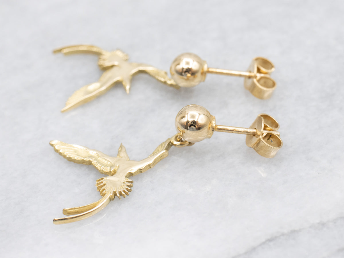 Golden Bird of Paradise Drop Earrings