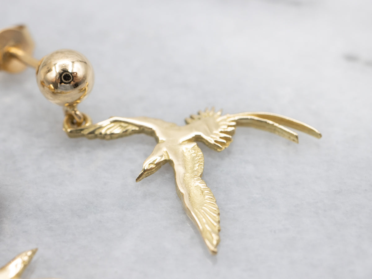 Golden Bird of Paradise Drop Earrings