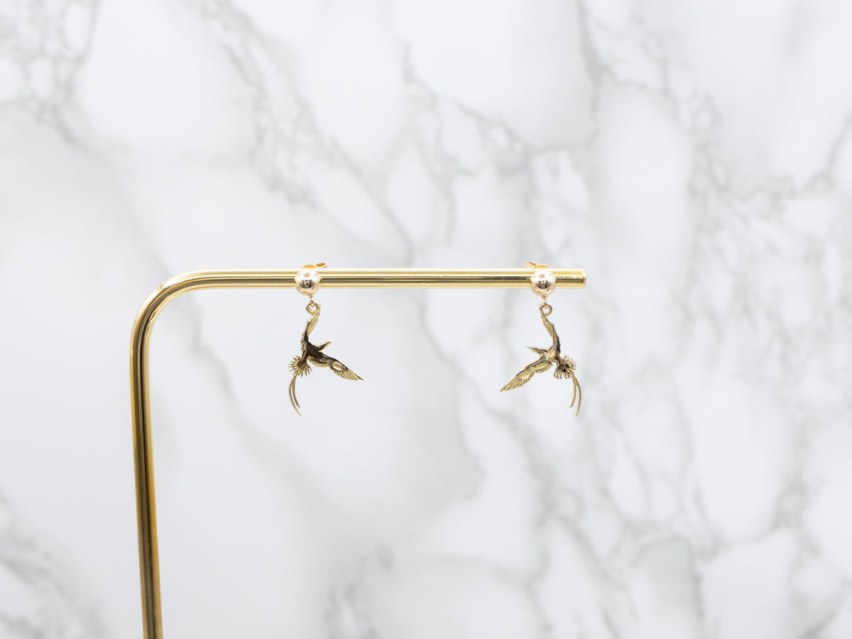 Golden Bird of Paradise Drop Earrings