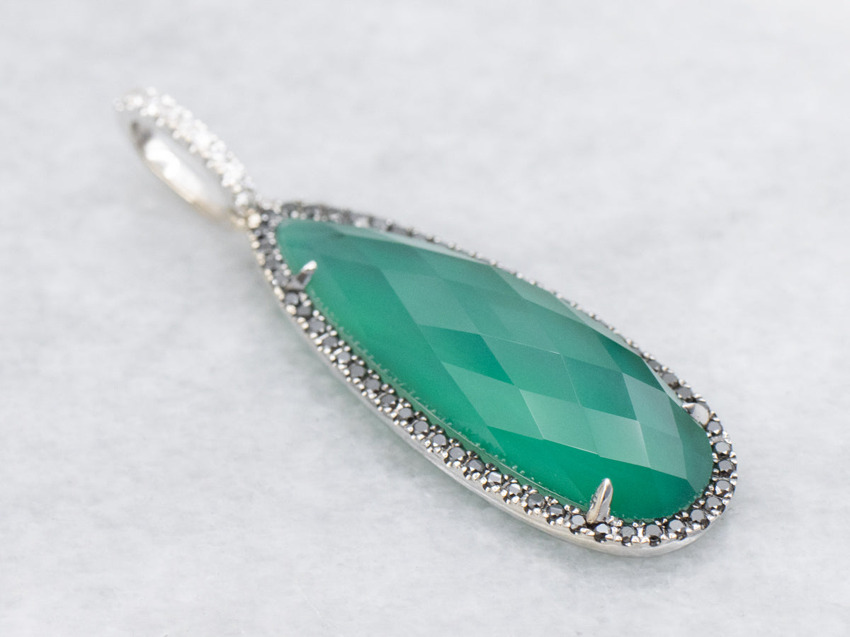 Emerald Doublet and Black Diamond Halo Pendant