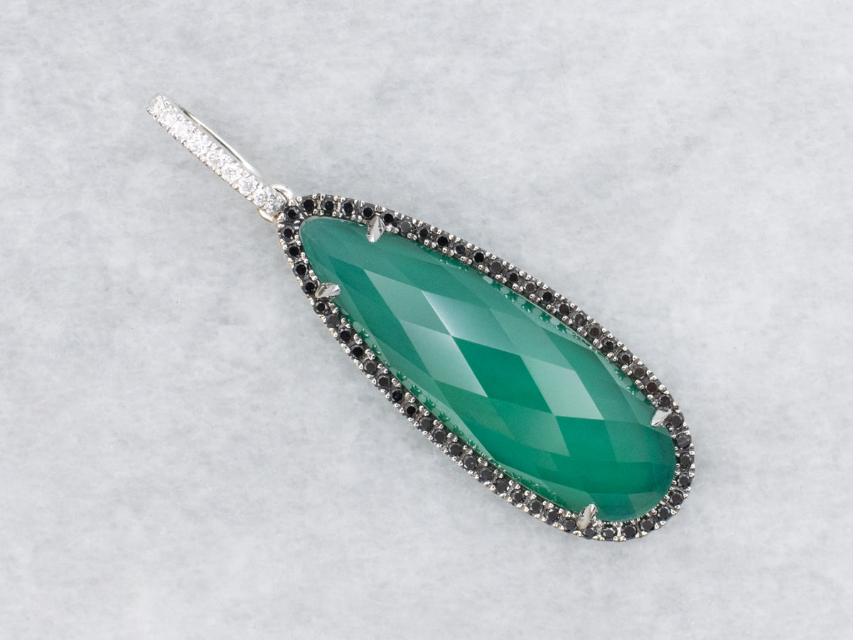 Emerald Doublet and Black Diamond Halo Pendant