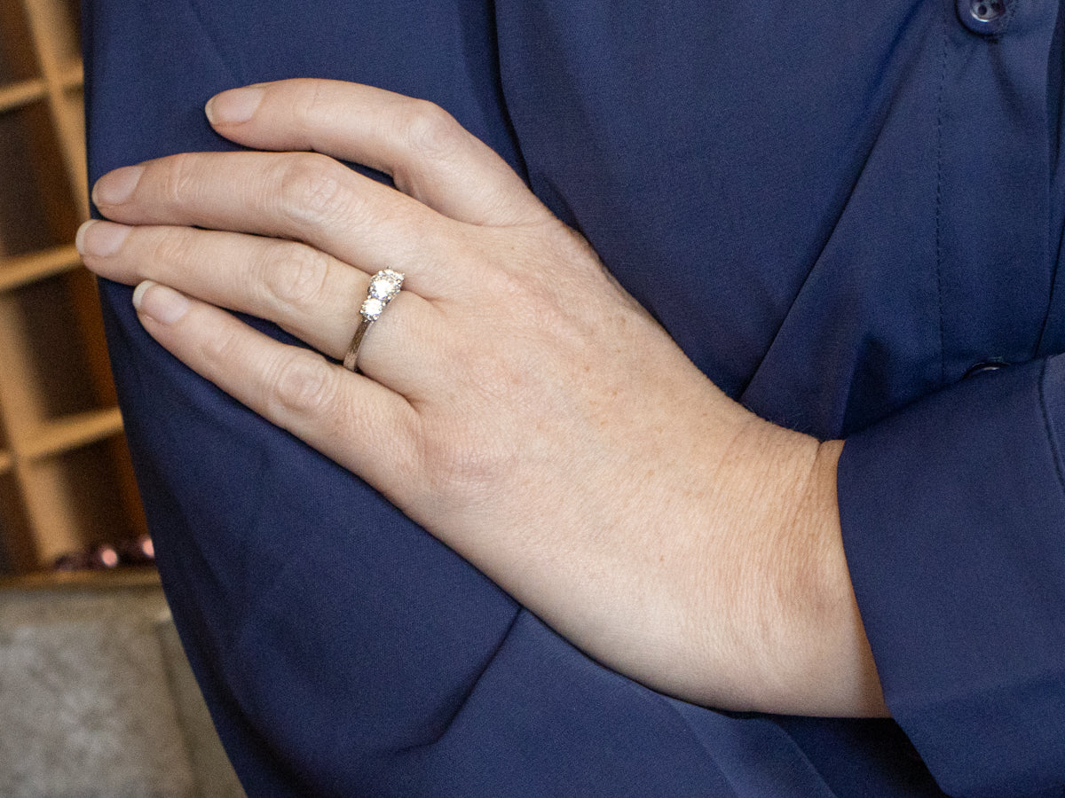 Modern Brilliant Diamond Engagement Ring in Engraved Platinum Setting