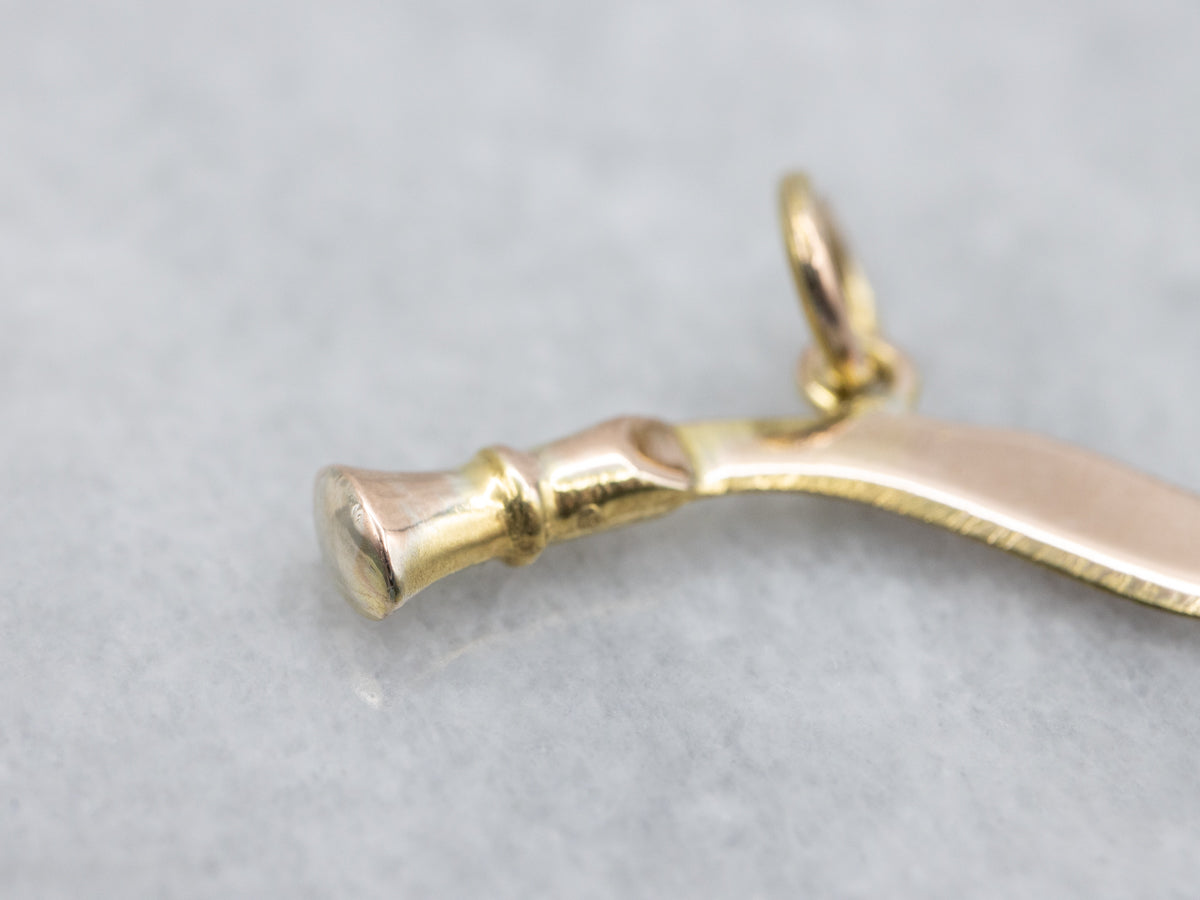 Vintage Polished Gold Machete Knife Charm