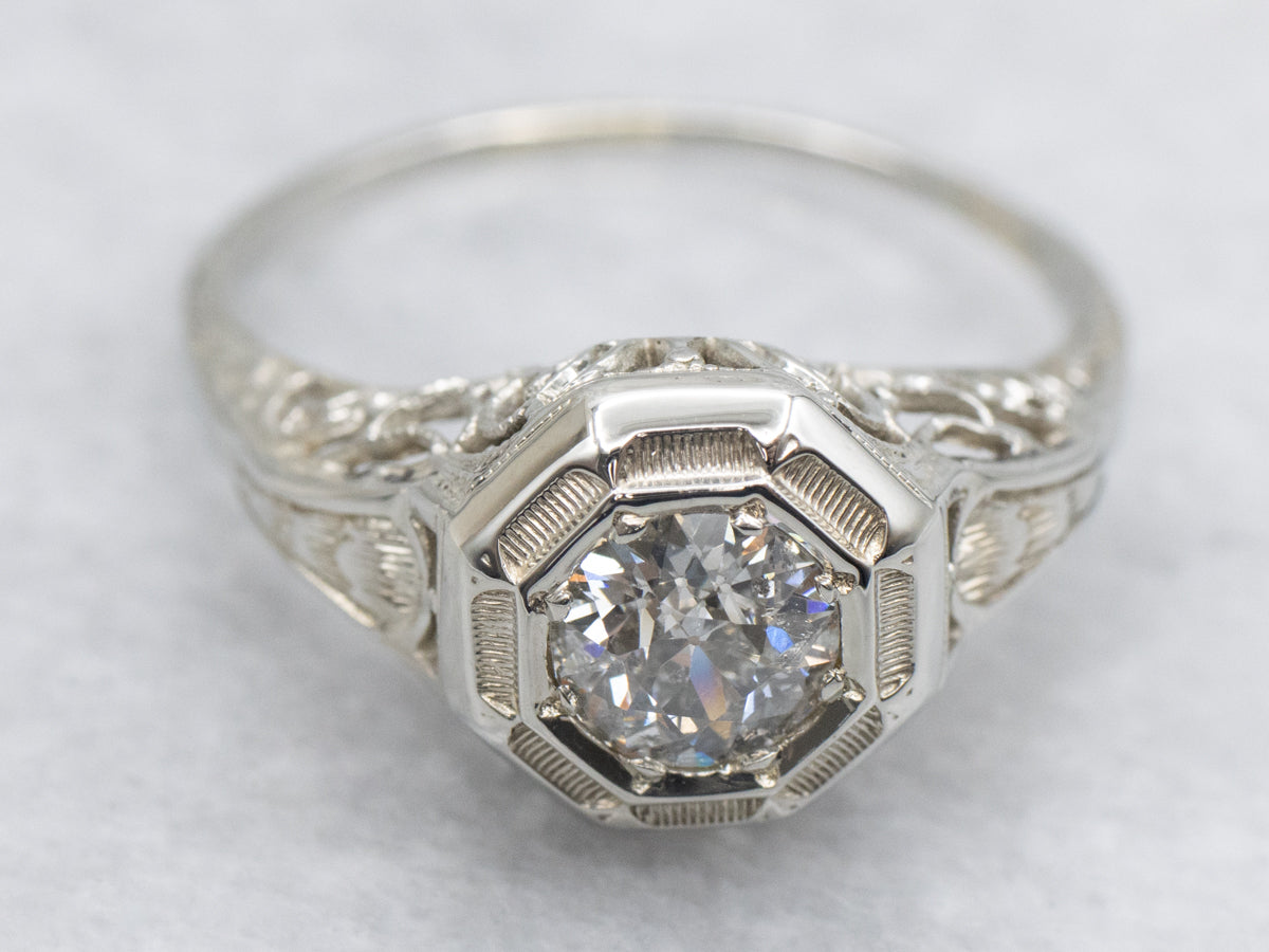 Art Deco European Cut Diamond Engagement Ring