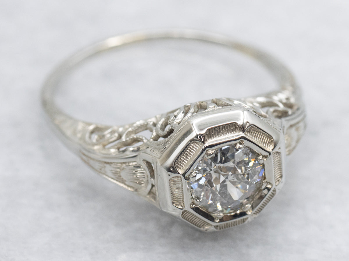 Art Deco European Cut Diamond Engagement Ring
