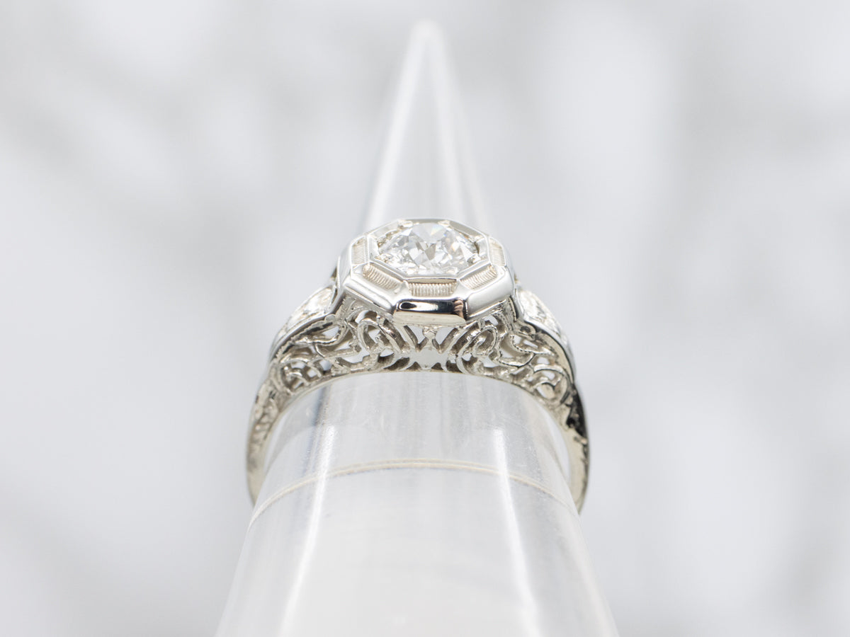 Art Deco European Cut Diamond Engagement Ring